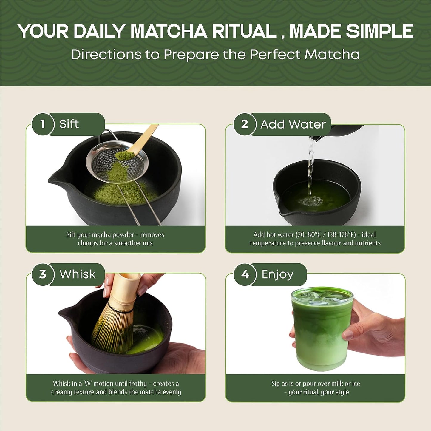 Matcha Whisk Set, 5 Pcs Matcha Kit with 15 OZ Bowl & Bamboo Whisk, Tea Gift | Matcha Set Kit Includes Ceramic Matcha Bowl, Bamboo Whisk, Holder, Sifter & Scoop, Tea Gift, Christmas, Birthday, Halloween