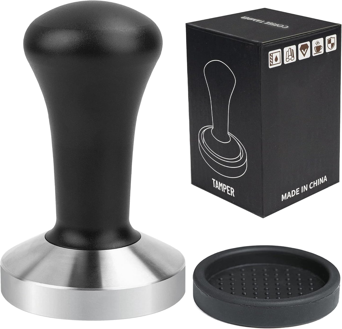 58mm Black Coffee Hand Tamper 304 Stainless Steel Base Professional Espresso Press for Portafilter C