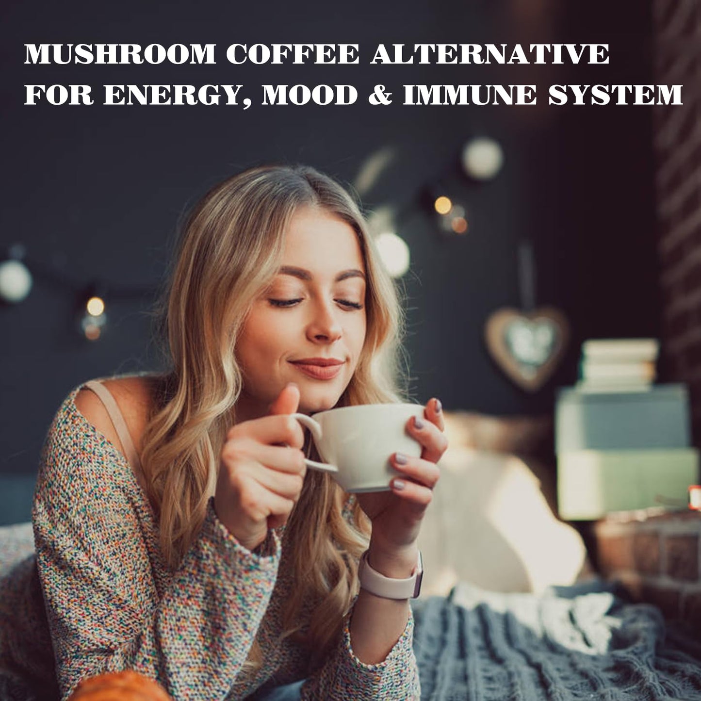 Mushroom Hot Chocolate Mix with Reishi, Mushroom Coffee Alternative Hot Cacao Powder for Energy, Mood and Immune System, Vegan Mushroom Supplement, 15 Servings, 11.1 Ounce