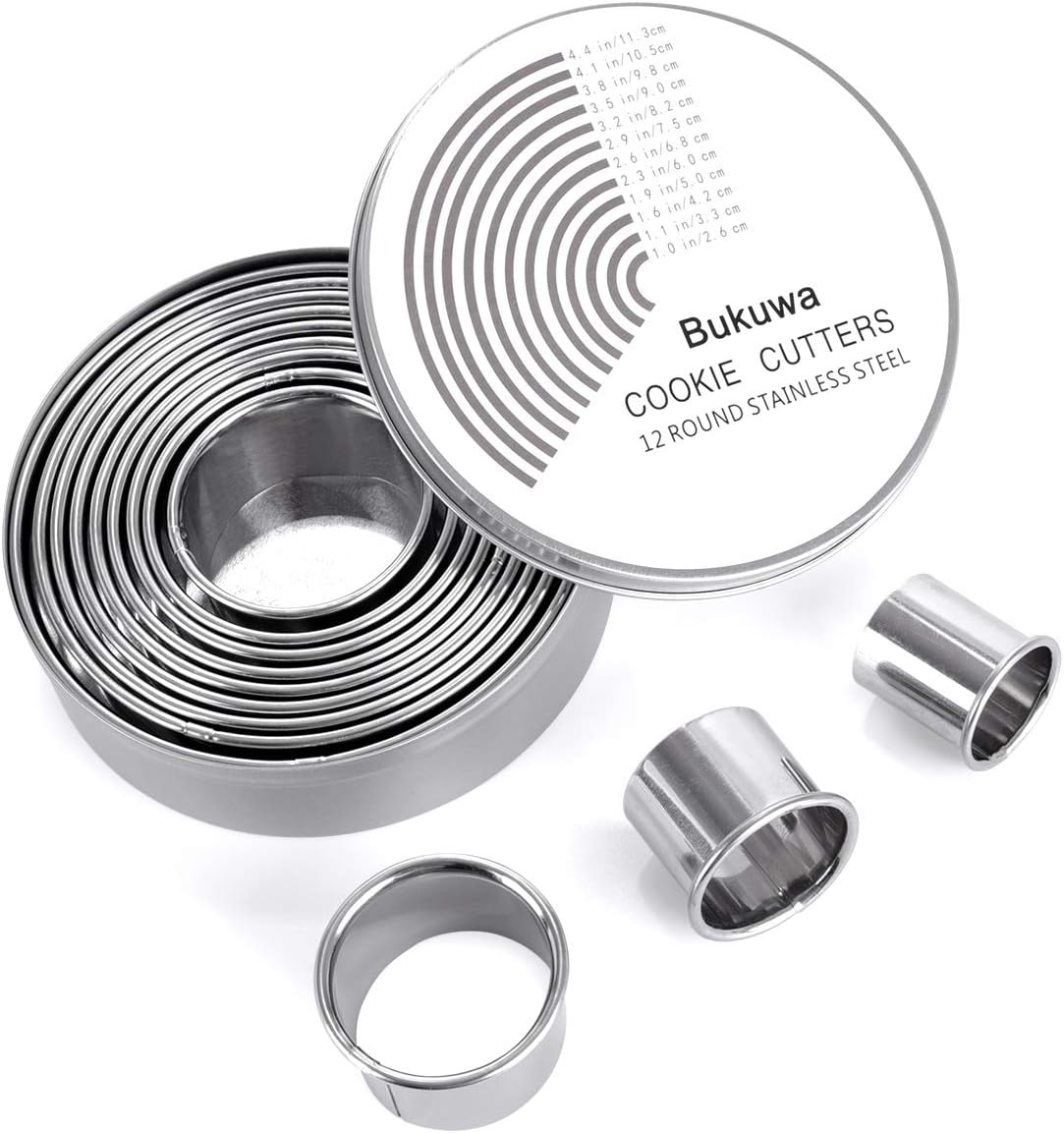 12 Pieces Round Cookie Biscuit Cutter Set,Graduated Circle Pastry Cutters,18/8 Stainless Steel Cooki