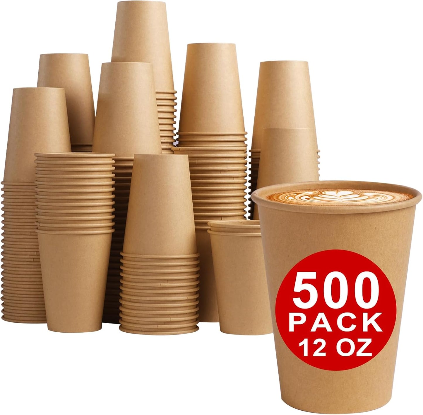 Lamosi 500 Count 12 oz Kraft Paper Cups, Disposable Hot/Cold Paper Coffee Cups, 12 Ounce Beverages C