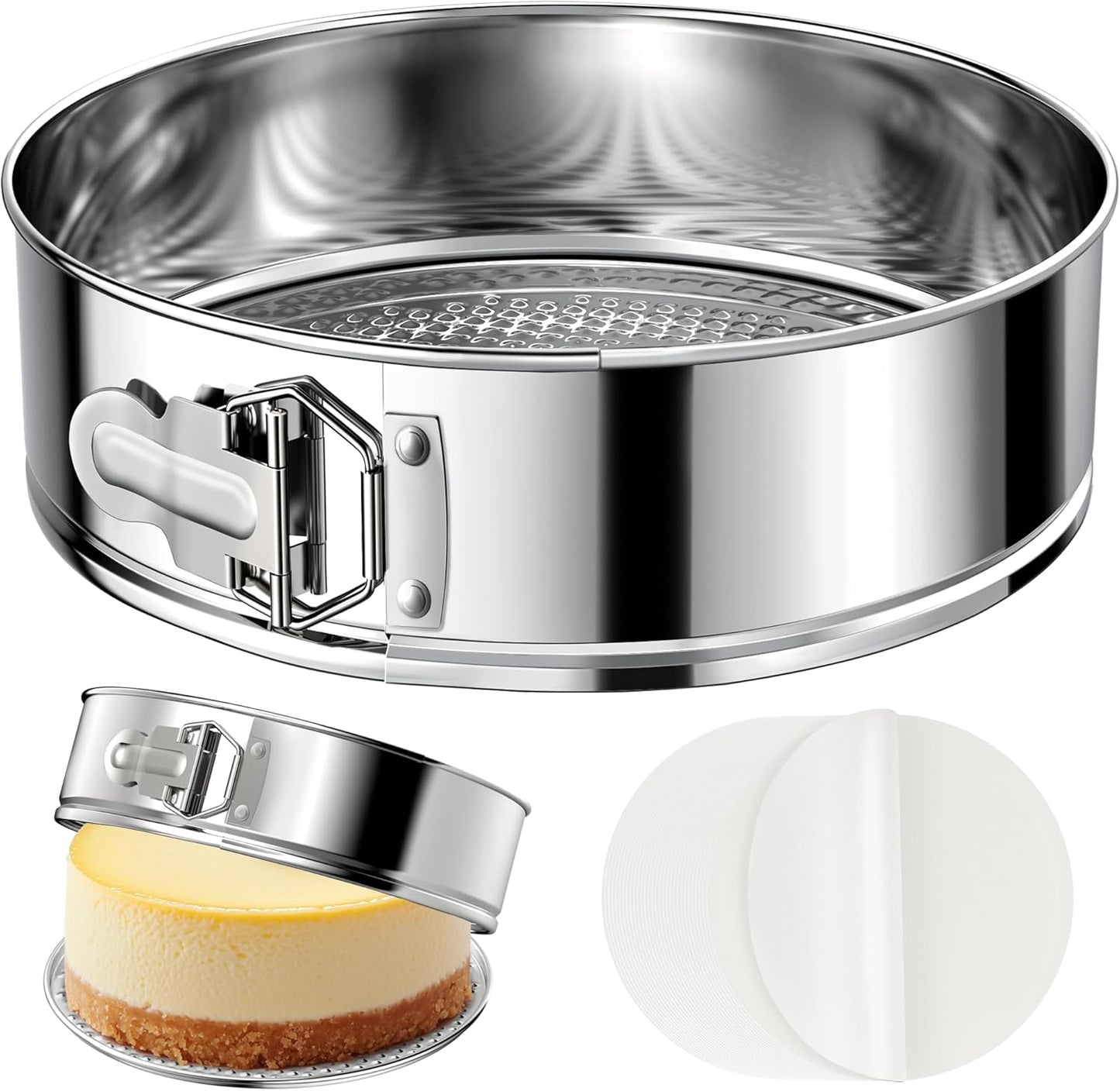 9 Inch 304 Stainless Steel Springform Pan with Removable Bottom, Nonstick Round Spring Form Cheeseca