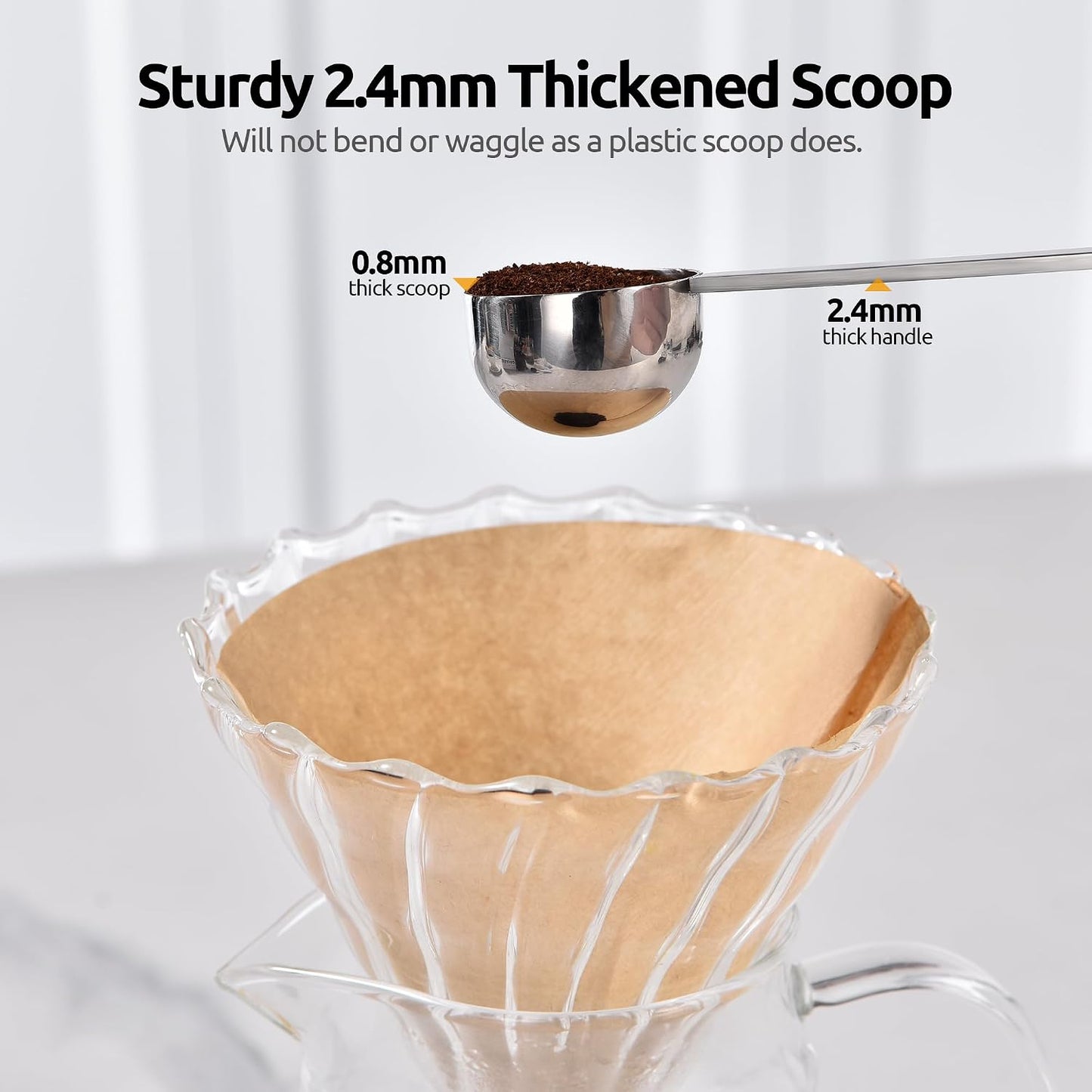 U-Taste Coffee Scoop 1&2 Tablespoon: 18/8 Stainless Steel Measuring Scooper for Ground Coffee, Bean, Powder, Espresso, 6.9in Long Handle Metal Meaure Spoon for Canister, Jar(1&2Tbsp/15&30ml, Silver) | 18/8 Stainless Steel Tablespoon Scoop, Lon