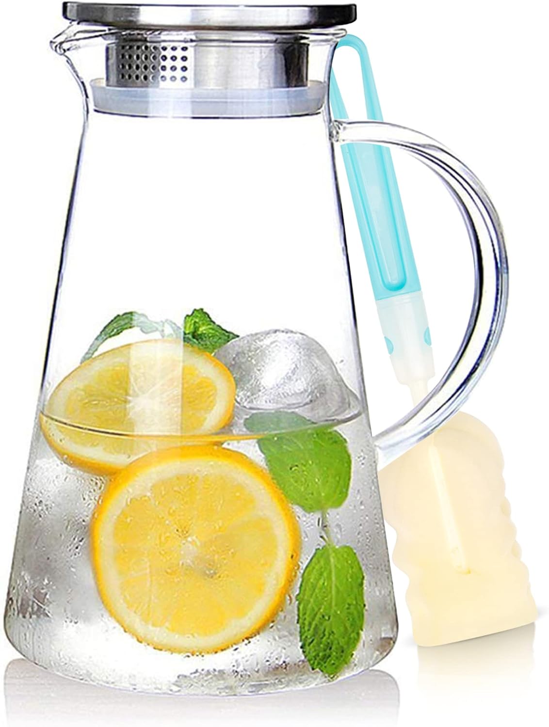 SUSTEAS 2.0 Liter 68oz Glass Pitcher with Lid, Easy Clean Heat Resistant Glass Water Carafe with Han