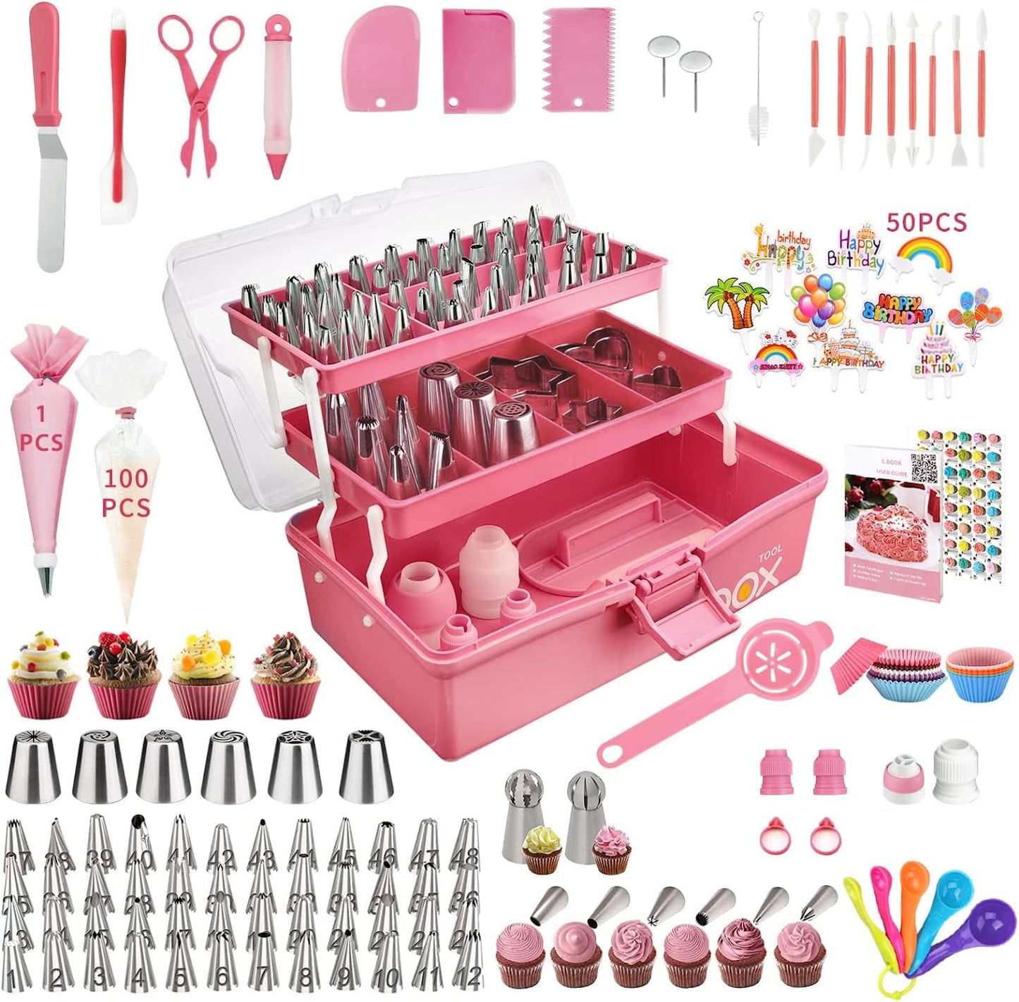 Cake Decorating Supplies Tools Kit: 358pcs Baking Accessories with Storage Case - Piping Bags and Ic