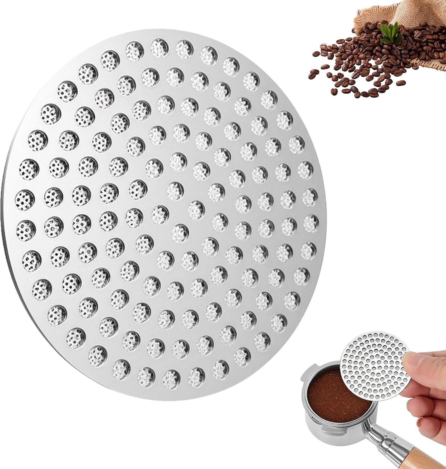 58.35mm Espresso Puck Screen, Stainless Steel Reusable Espresso Filters, 150μm, Bottomless Portafilt