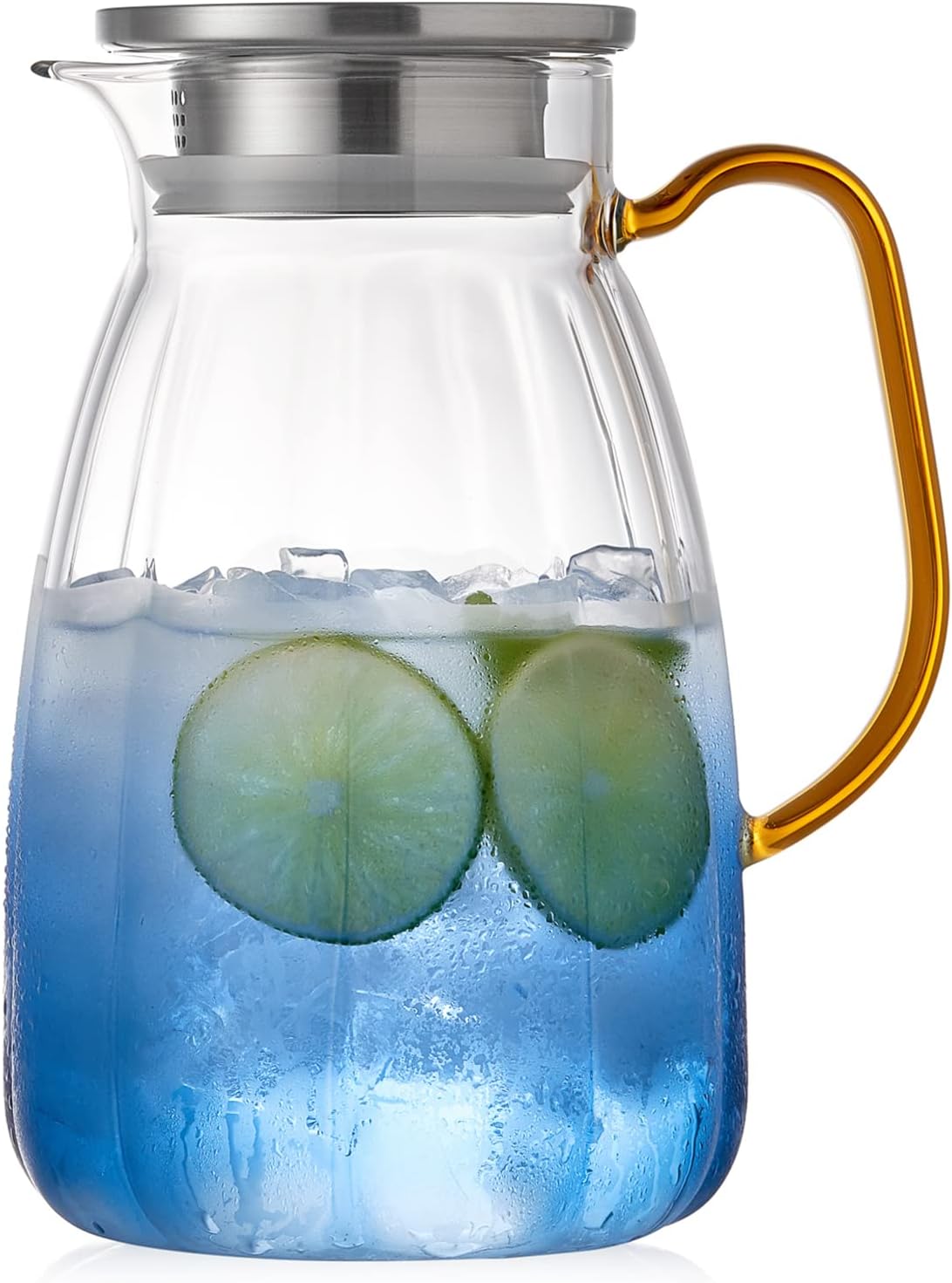 68OZ Glass Pitcher with Lid and Spout, Water Jug, 2000ml Carafe for Hot/Cold Water, Large Iced Tea P