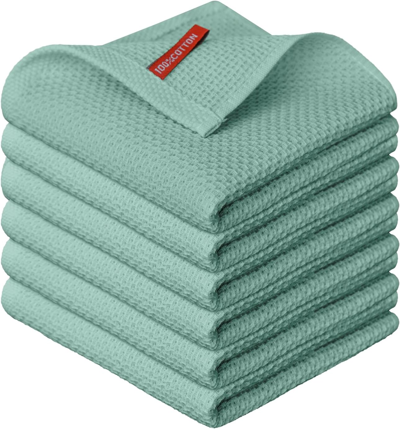Artoid Mode 100% Cotton Light Green Waffle Weave Kitchen Dish Cloths, 12x12 Inch Ultra Soft Absorben