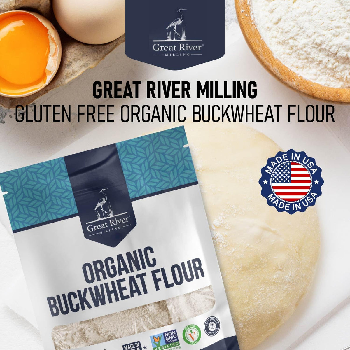 Great River Milling Organic Buckwheat Flour, Gluten Free, 5 lb | Organic Buckwheat Flour for pancakes, waffles, crepes, galettes, muffins, quick breads and flour blends; rich earthy flavor