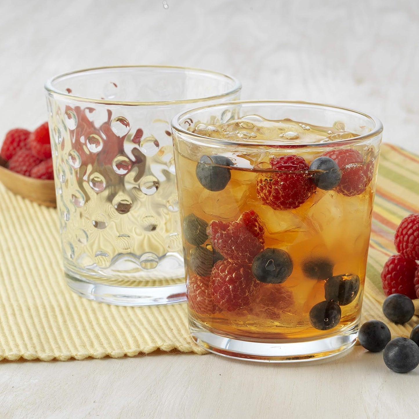 Libbey Awa Polka Dot Tumbler & Rocks Drinking Glasses Set of 16, Glass Cups | 16 oz and 13 oz Capacity Vintage-Inspired Polka Dot Texture for Water, Juice, Cocktails & More, Dishwasher Safe Cleanup