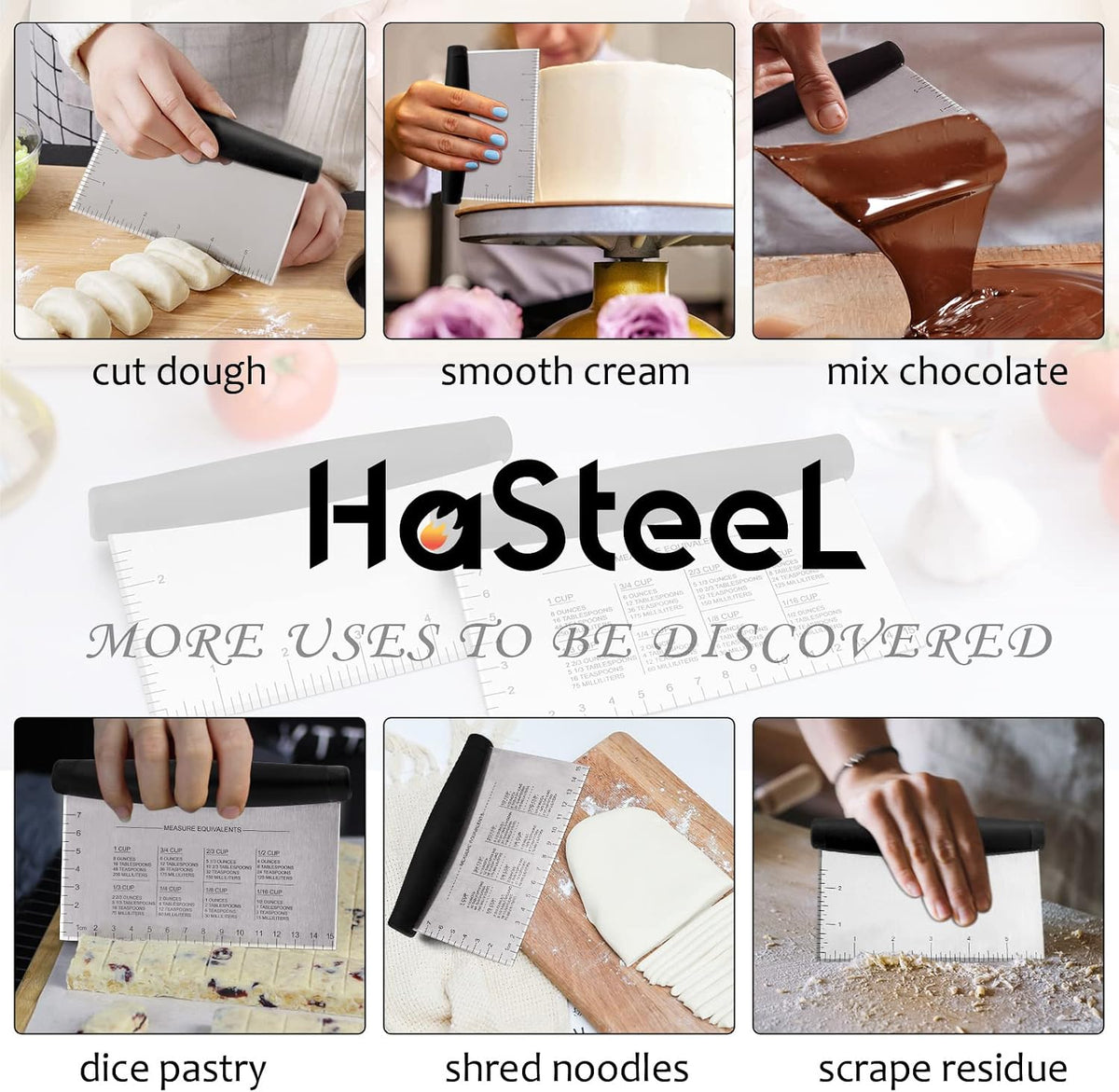 HaSteeL 2Pcs Bench Dough Scraper, Stainless Steel Griddle Chopper
