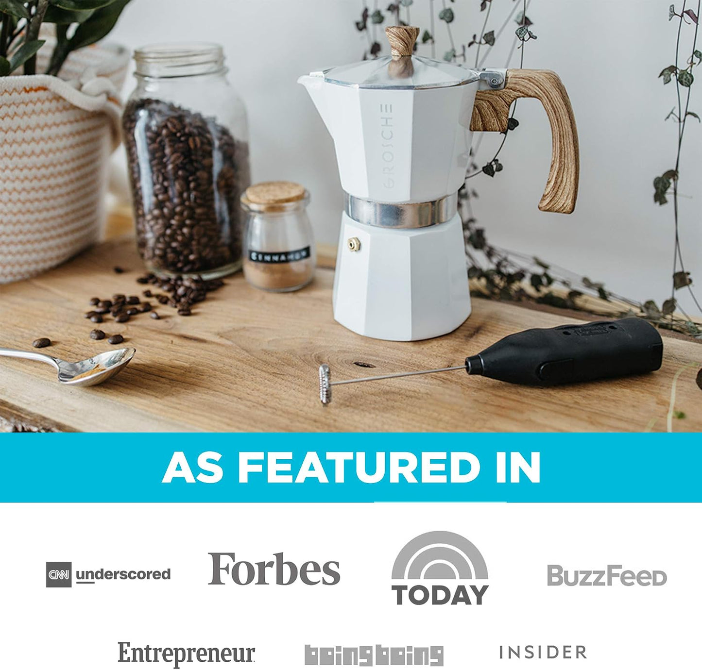 GROSCHE Milano Stovetop Espresso Maker Moka Pot 3 espresso Cup, 5 oz White | Cuban Coffee Maker And Italian Moka Pot For Stovetop Espresso; For Gas, Electric, And Propane Stoves With A Soft-Touch Handle