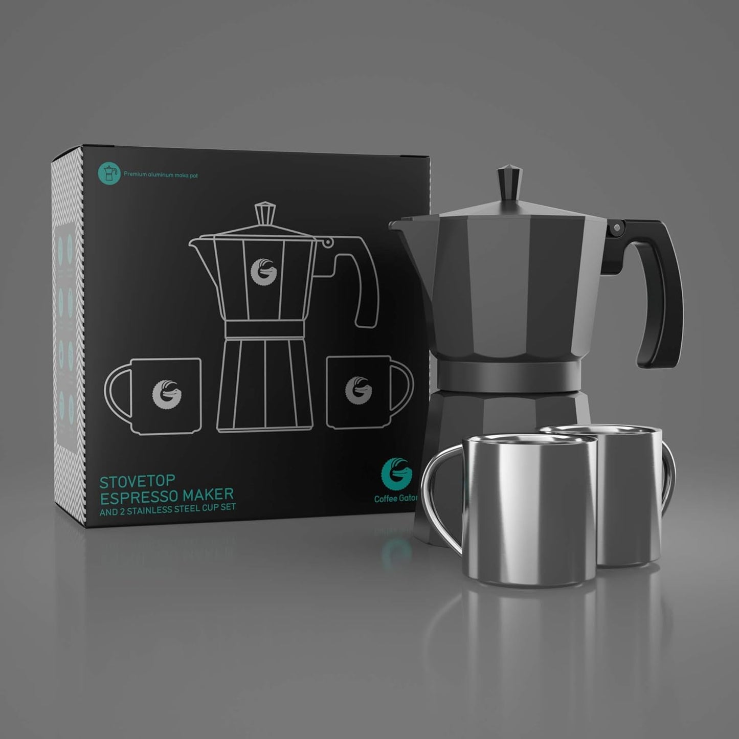 Coffee Gator Moka Pot Aluminum - 6 Cup, 12oz Stovetop Espresso Maker