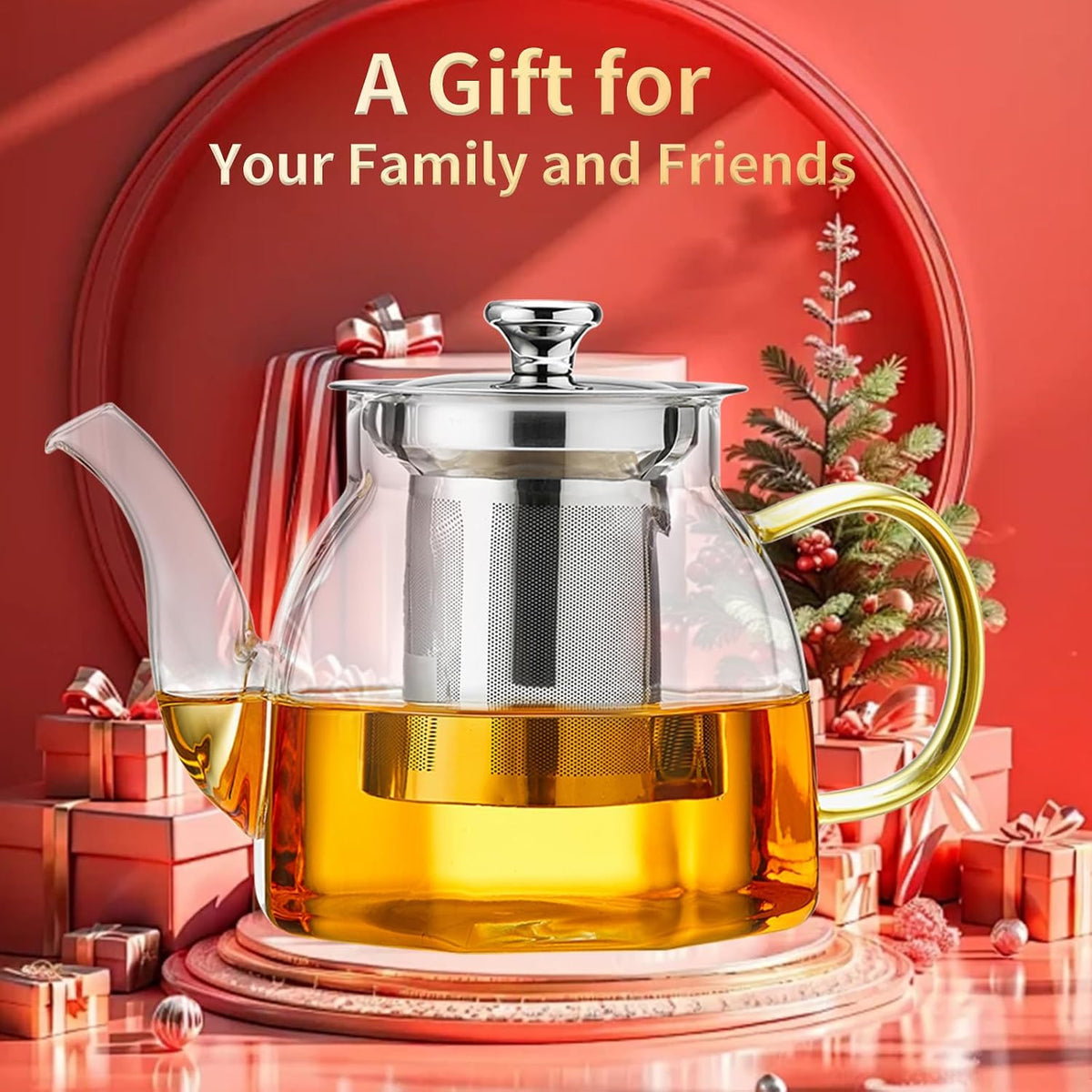Glass Tea Pot with Stainless Steel Infuser and Lid (Octagonal), Clear Glass Teapot, Borosilicate Hydrochloric Glass Heat Resistant, Fine Glass Filter for Flower Tea, Tea Bags (27 oz / 800 ml)