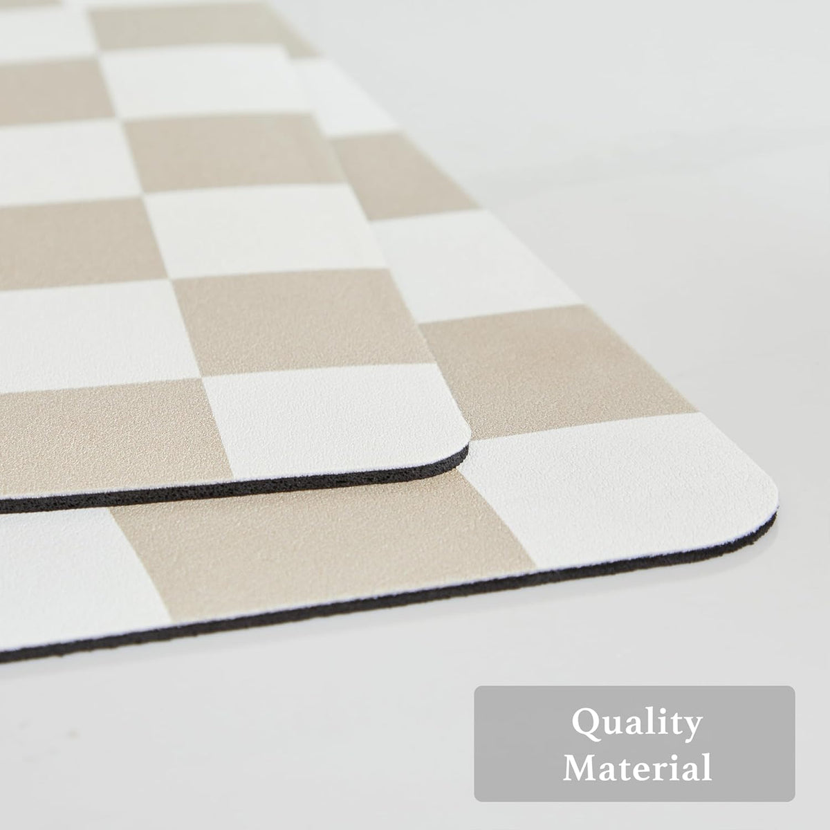 Checkered Dish Drying Mat for Kitchen Counter, Coffee Bar Station Accessories, Retro Cute Aesthetic Modern Absorbent Drainer Mat Kitchen Drying Mat Easy Clean, Beige 12" x 19"