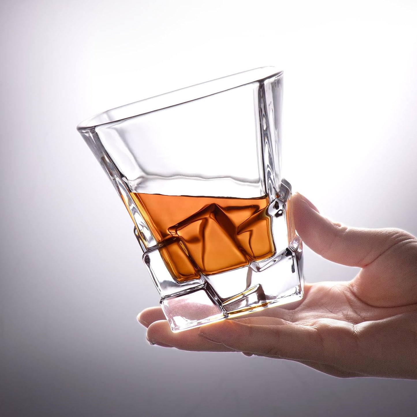 KAMMAK 330ml Ice Cube Whiskey Glass, Square - Shaped Crystal Clear Heavy - Base Tumbler for Bourbon, Scotch, Cocktails - Ideal for Home Bars and Gifting