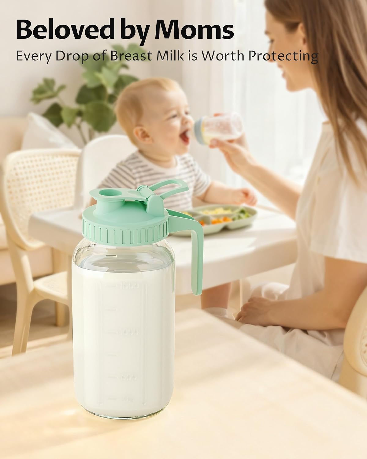 64oz Mason Jar Pitcher, 2quart Glass Breast Milk Pitcher with Lid