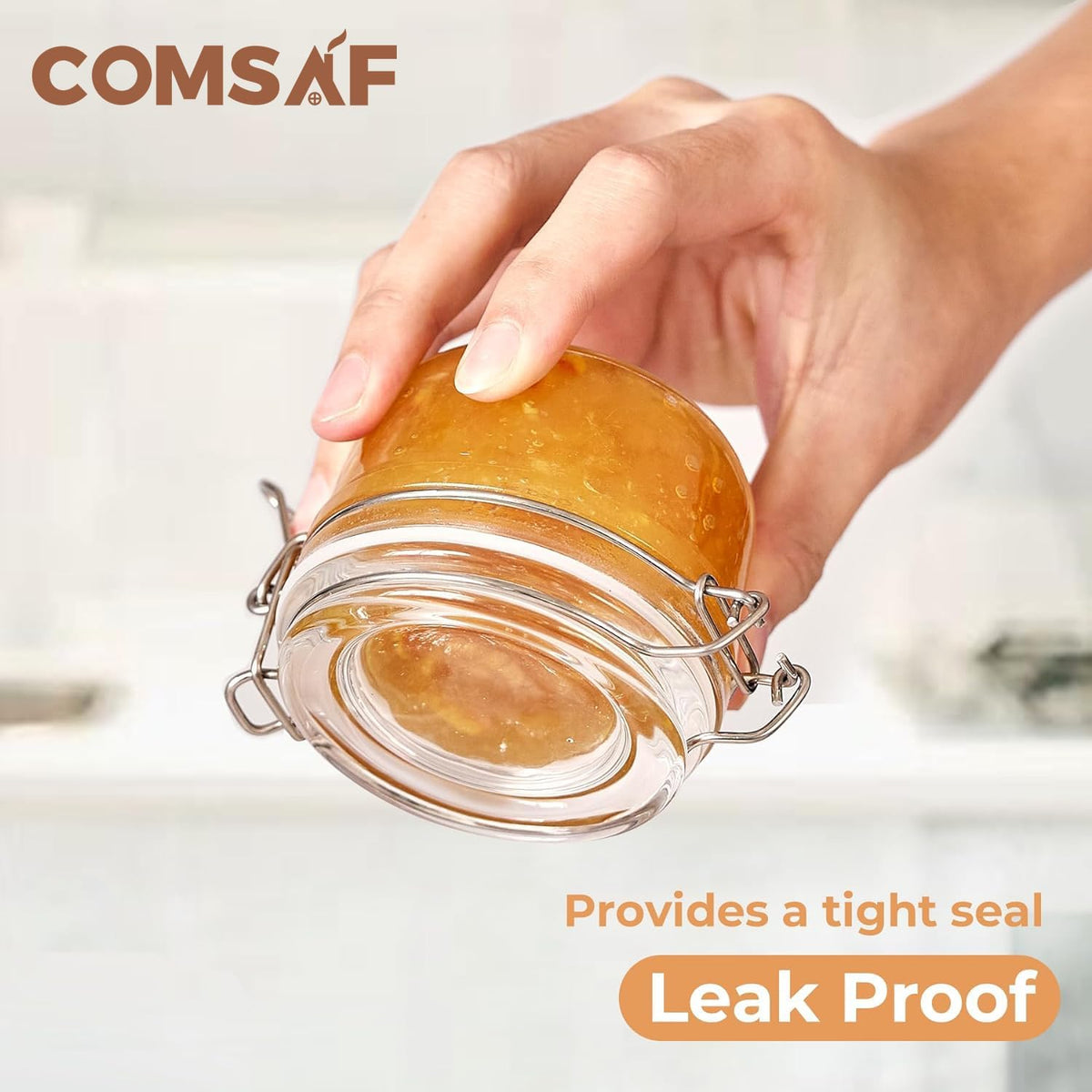 ComSaf 4oz Small Airtight Glass Jars Set of 6 with Lids Food Storage Jar Round, Mason Jar, Mini Storage Container with Clear Preserving Seal Wire Clip Fastening for Kitchen Canning, Jam, Spice, Honey