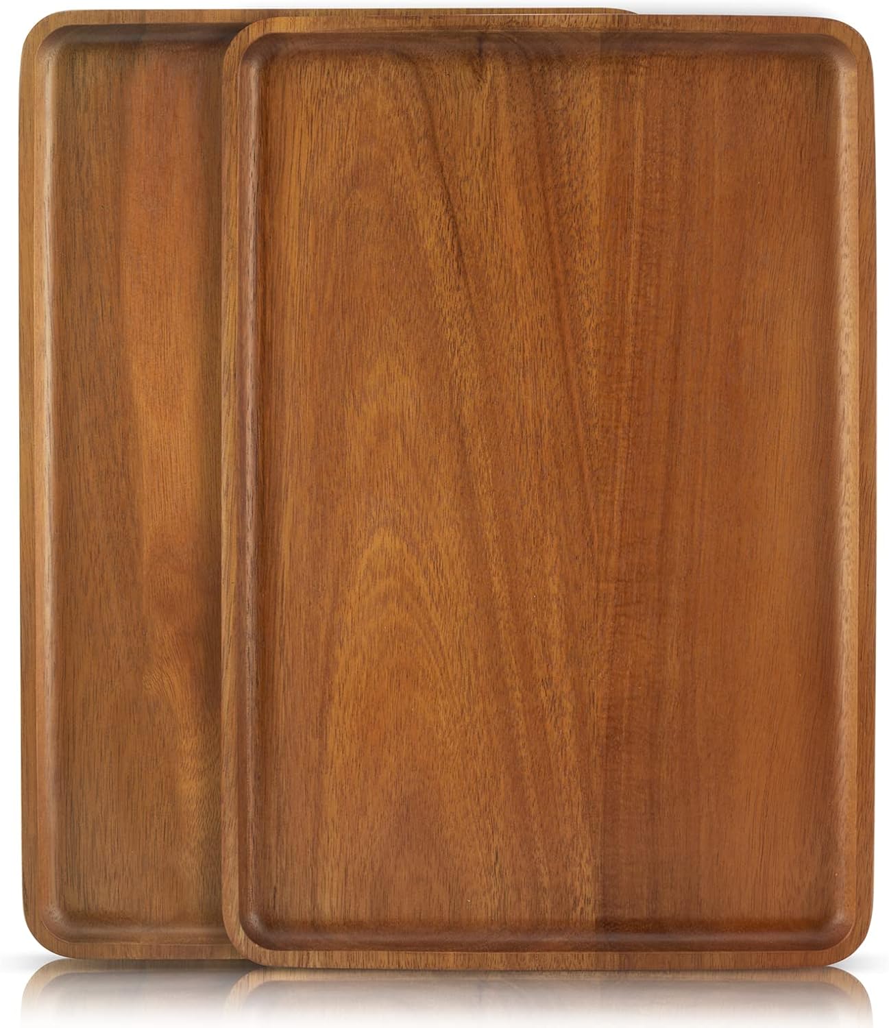 2pcs 15"x10" Solid Acacia Wood Serving Trays Rectangular Wooden Serving Platters Natural Wooden Boar
