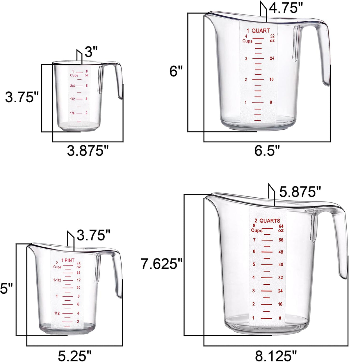 Amazing Abby - Melissa - Unbreakable Plastic Measuring Cups (4-Piece Set), Food-Grade Measuring Jugs, 1/2/4/8-Cup Capacity, Stackable and Dishwasher-Safe, Great for Oil, Vinegar, Flour, More