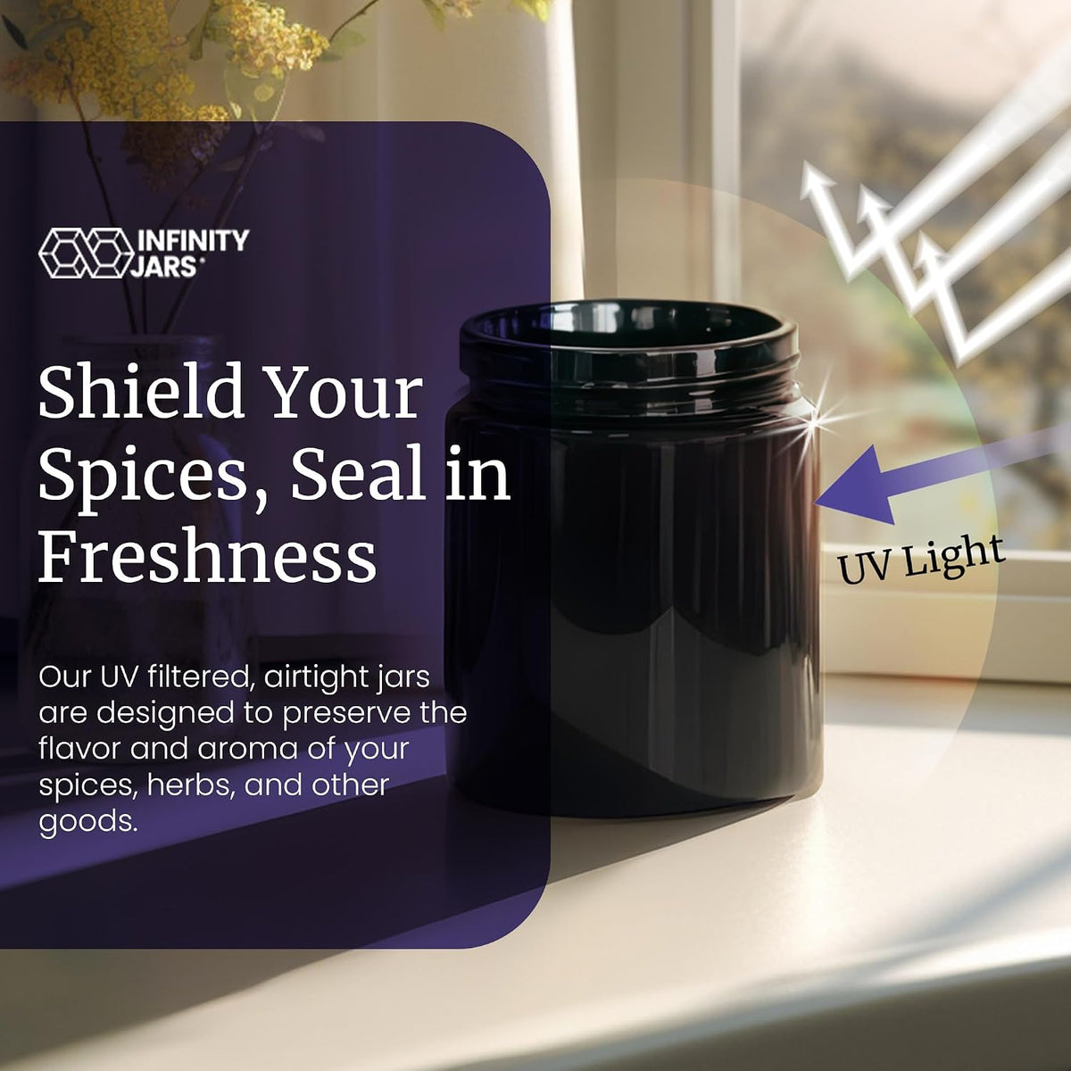 Infinity Jars 250 ml UV Glass Airtight Pantry Jar Set, 10 Pack, Black