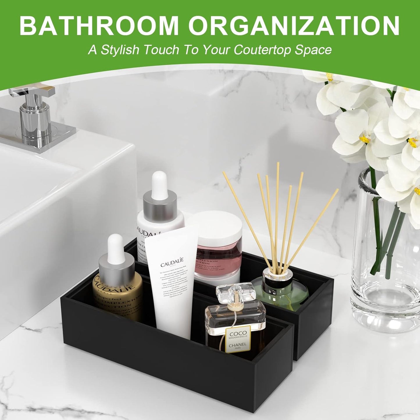 Lixple Bamboo Kitchen Drawer Organizer, 2 Pack, 9" x 3" x 2", Black