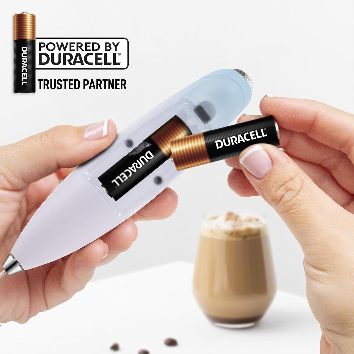 Zulay Kitchen Powerful Milk Frother Wand With Duracell Batteries - Ultra Fast Handheld Drink Mixer - Electric Whisk Foam Maker for Coffee, Lattes, Cappuccino & Matcha - Triple Whisk - Pale Cloud