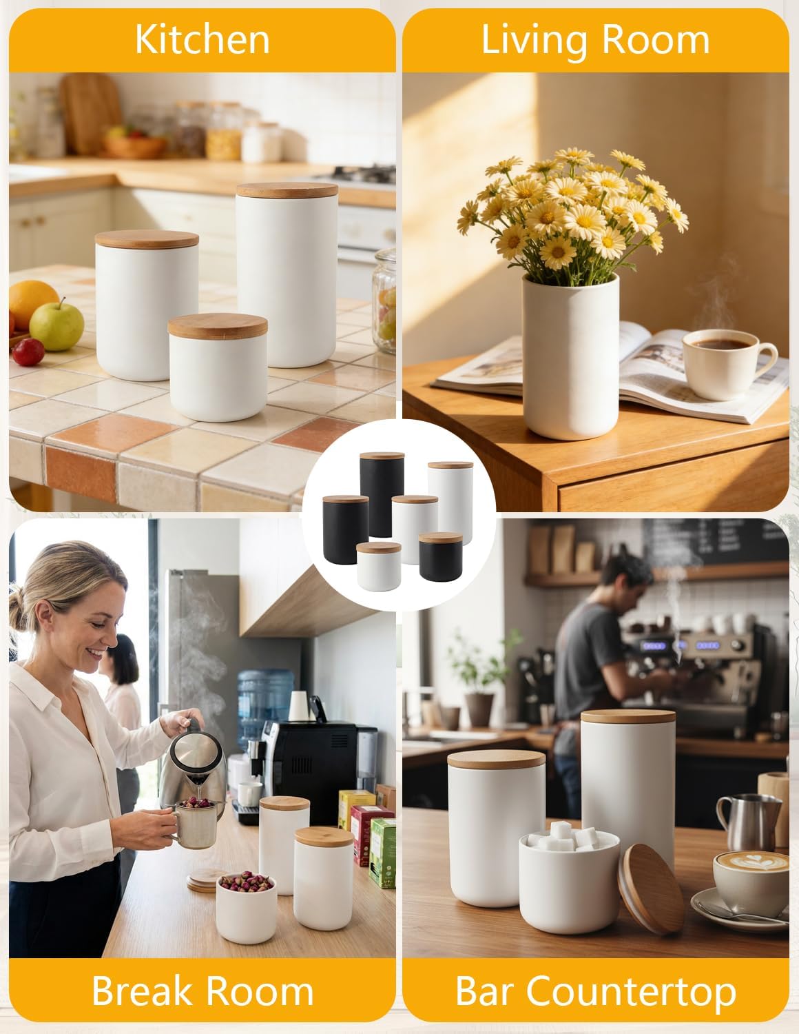 YYW Ceramic Food Storage Containers with Lids, 260ml/8.8oz Food Storage Jar