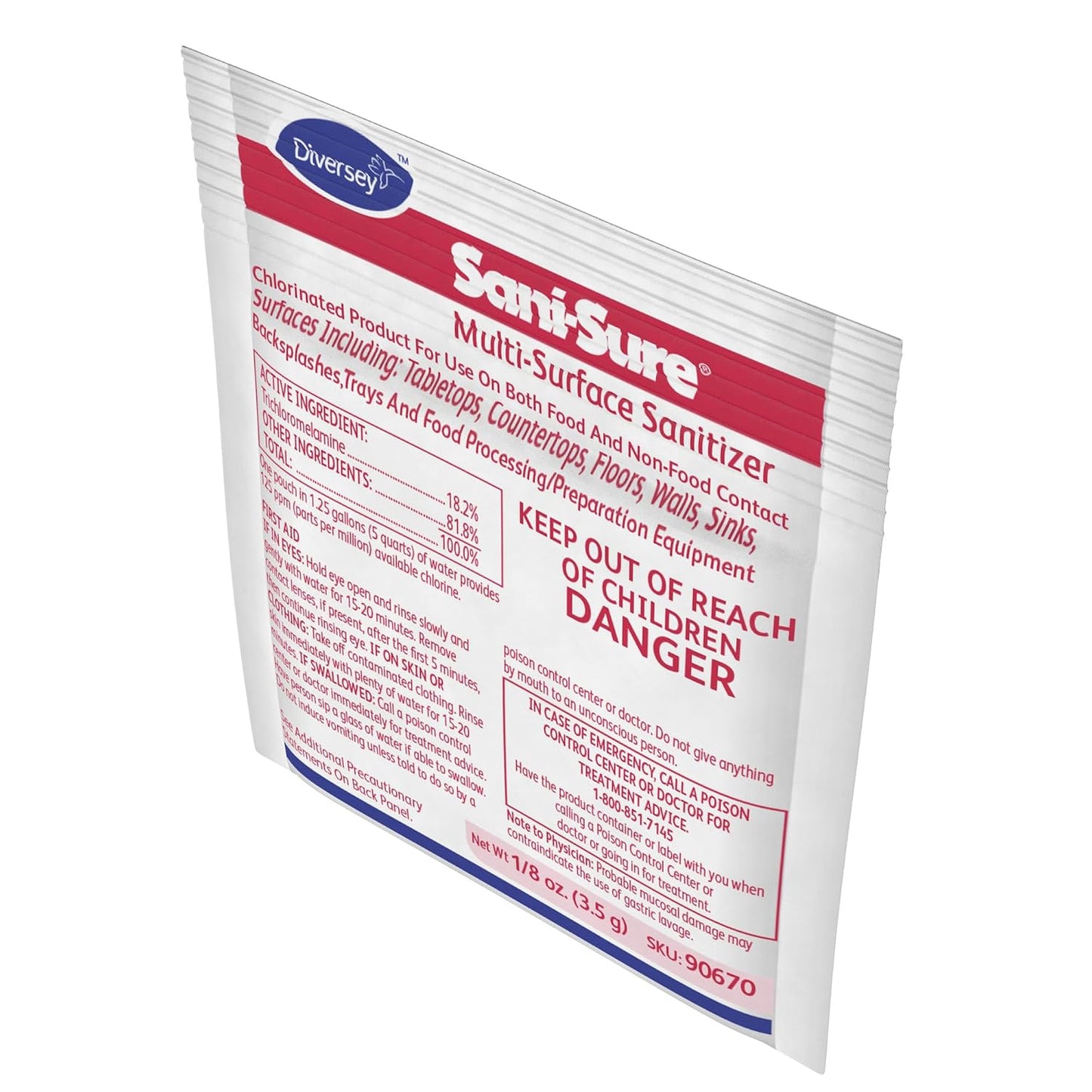 Diversey Sani-Sure Multi-Surface Sanitizer, 100 x 0.125 oz Packets
