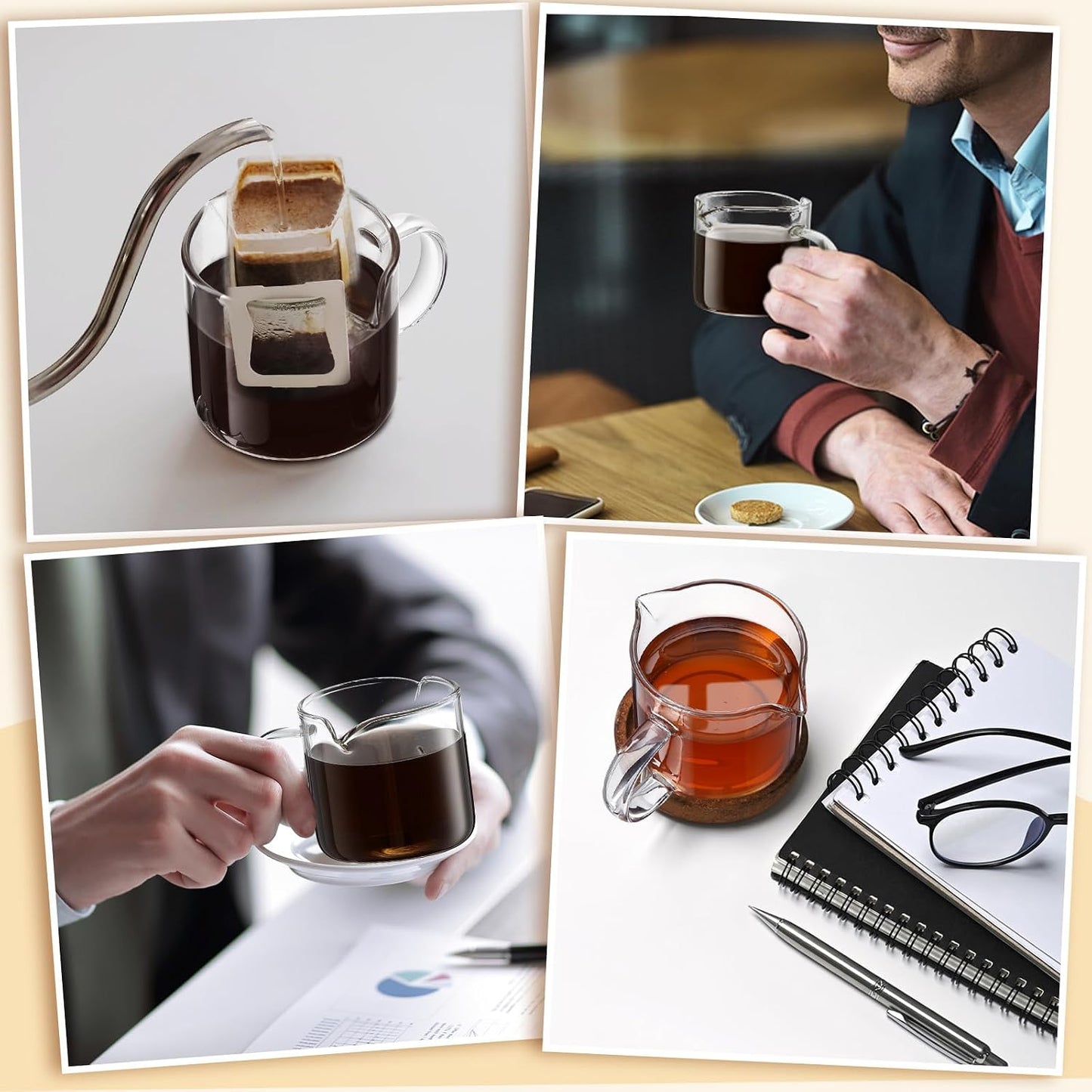 Patelai 2 Pack Espresso Cups, Clear Espresso Shot Glass 180ml/6oz | Glass Cups with Handle, Dual Pour Spouts for Precise Shots, Milk Frothing, Coffee Accessories, Fits Espresso Machines
