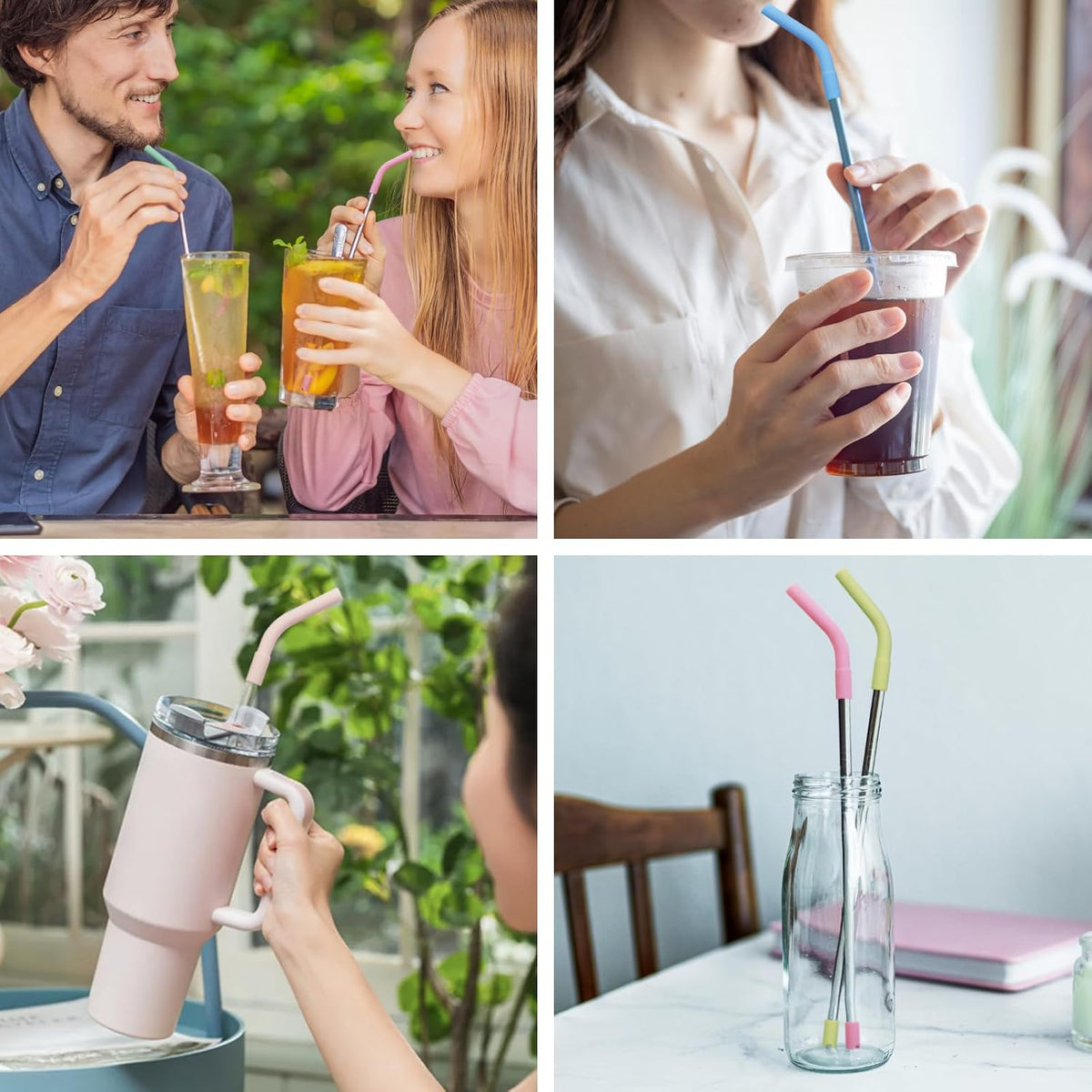 KEIFIN 18Pcs Silicone Straw Tips and Pedestals Rubber Tips for Metal Straws