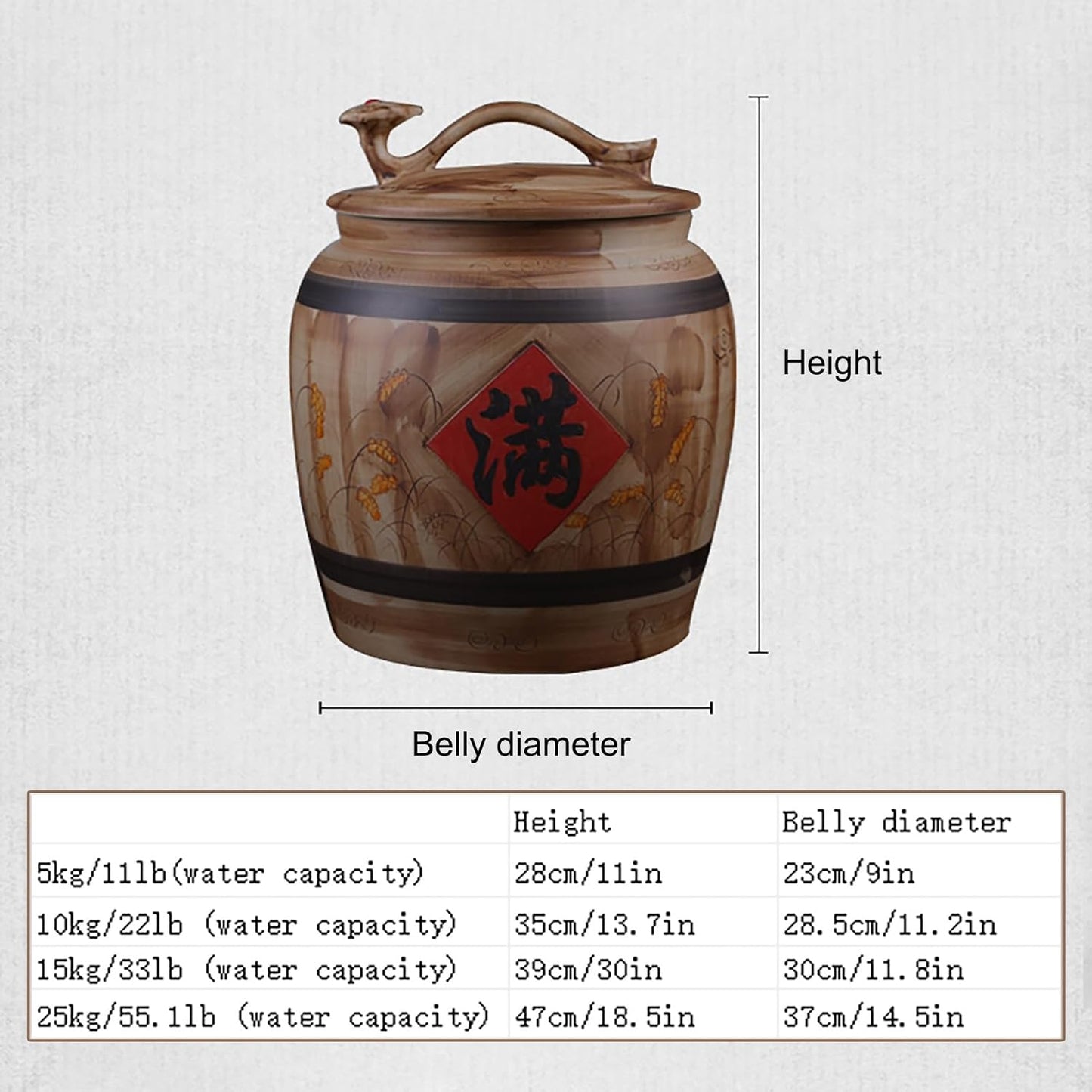 Ceramic Rice Storage Container Sealed Rice Bucket, Grain Dispenser Food Storage Jars, Chinese Jar Ceramic Decorative, for Cereal, Flour, Sugar, Coffee, Rice(35 * 28.5cm/13.7 * 11.2in)