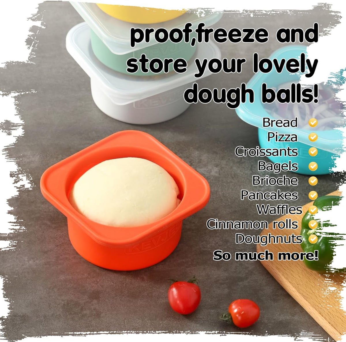 Stackable Silicone Artisan Pizza Dough Proofing Proving Boxes with Air-tight Lids-4pack-500ml Volume for 250g Dough Ball (Space Grey)