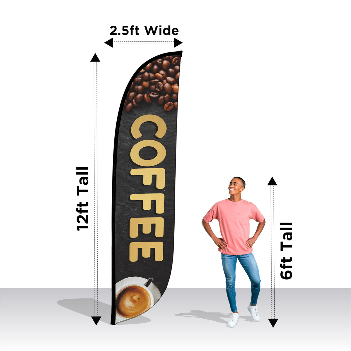 LookOurWay Feather Flag Banner - 12 Feet Tall Advertising Sign Swooper Flag Only, No Poles - Coffee Beans (10M1200629)