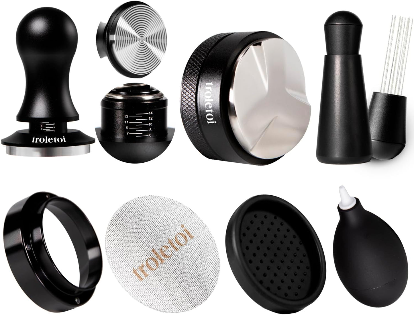 7 PCS Espresso Accessories Kit: 53.3mm Espresso Tamper, Coffee Distributor, Puck Screen, Dosing Funn