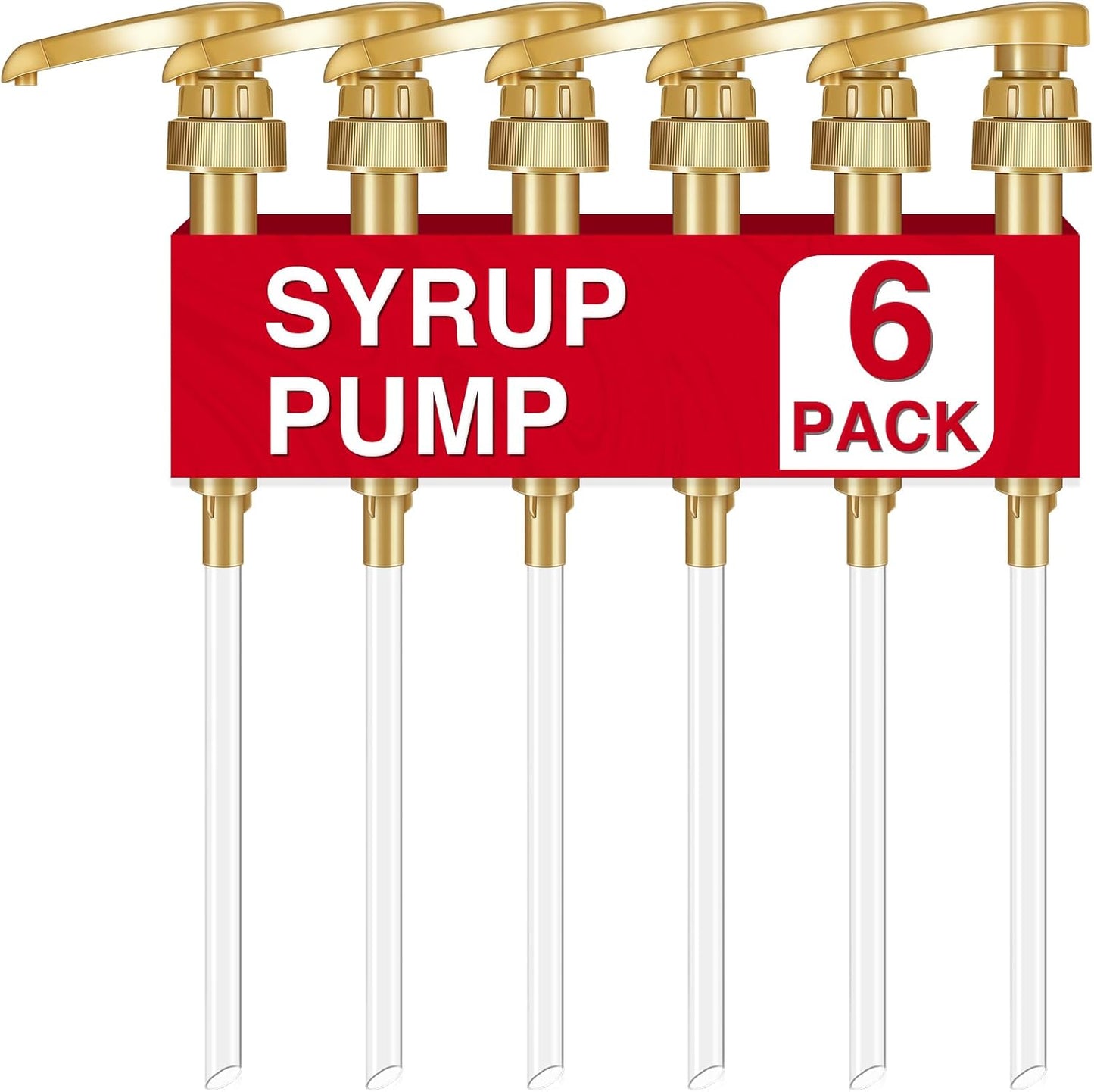 VOISEN Coffee Syrup Pumps, 6 Pack Gold Syrup Pump, Skinny Syrup Pump for 750ml 25.4oz Syrup Bottle,