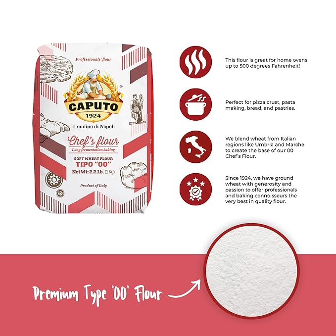 Antimo Caputo Chefs Flour 2.2 LB (Pack of 2) - Italian Double Zero 00 - Soft Wheat for Pizza Dough, Bread, & Pasta