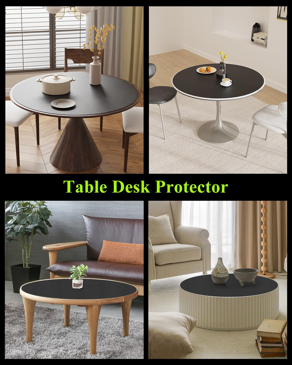 Black Plastic Table Cover Protector, 48" Round PVC Desk Pad Mat