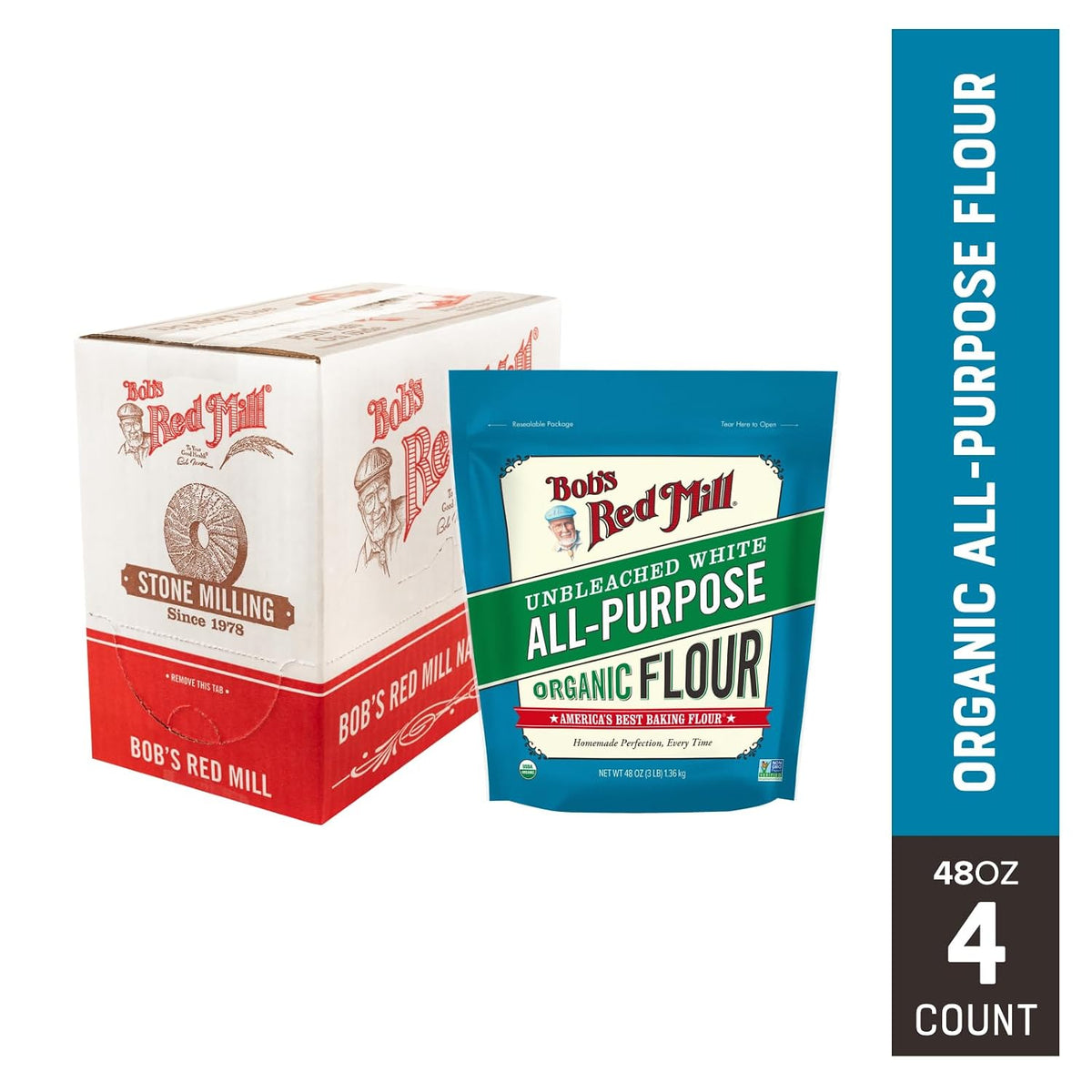 Bob's Red Mill Organic All Purpose Unbleached Flour, 3lb (4 Pack)