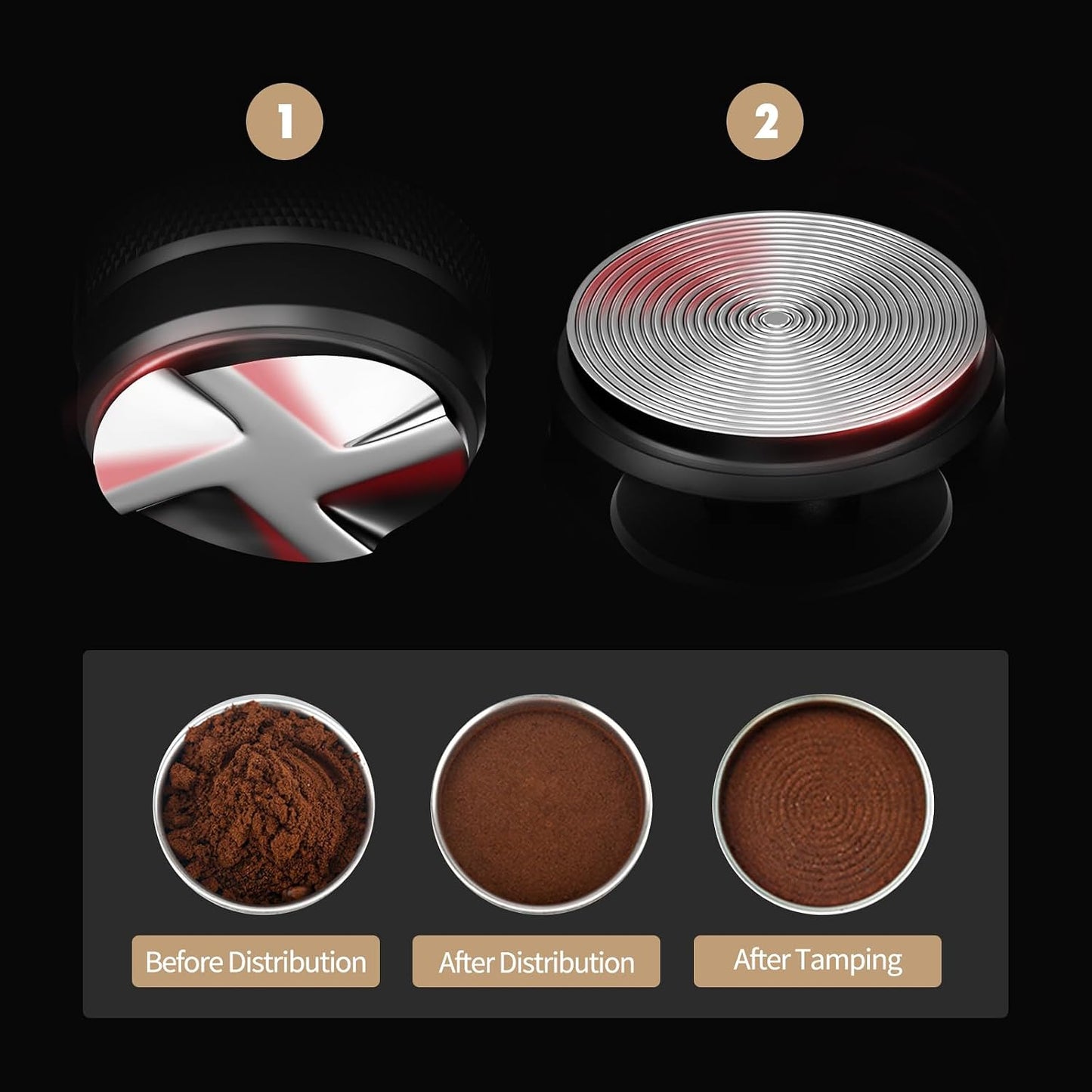 MHW-3BOMBER 58mm Espresso Distributor, Height Adjustable Espresso Distribution Tool, Coffee Distributor with Non-slip Pattern, 58.35mm Espresso Leveler for 58mm/58.3mm/58.5mm Portafilter,T5248L4-OS