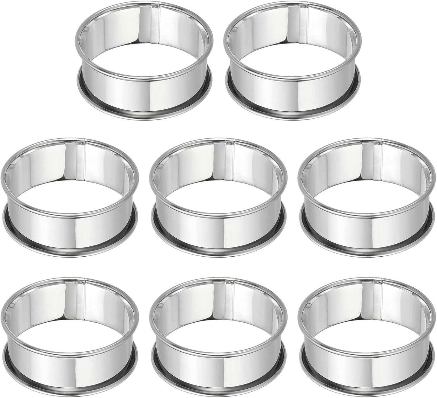 HARFINGTON 8pcs Crumpet Rings 2.36" Nonstick Round Cake Ring Stainless Steel Double Rolled English P