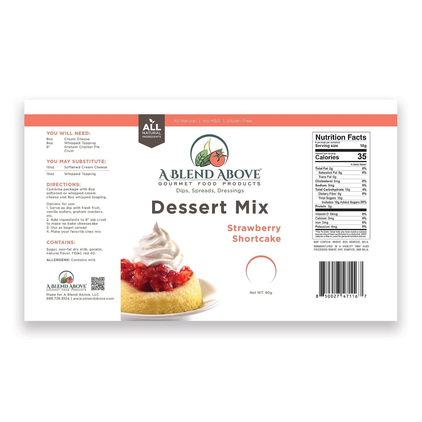 A Blend Above Strawberry Shortcake No-Bake Dessert Mix, 3 Pack, No-Bake Cheesecake, Fruit Dip, Dessert Mix, Bagel Topping, Frosting, Cheesecake Filling, Quick and Easy to Make, Makes 16 Ounces, Cream
