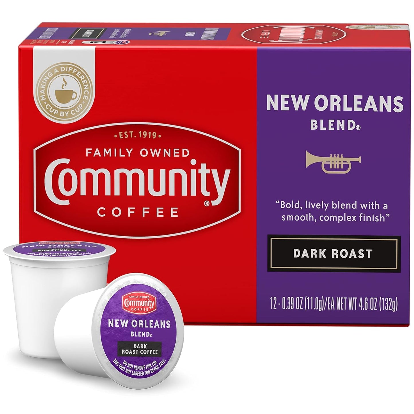 Community Coffee New Orleans Blend 36 Count Coffee Pods, Special Dark Roast, Compatible with Keurig