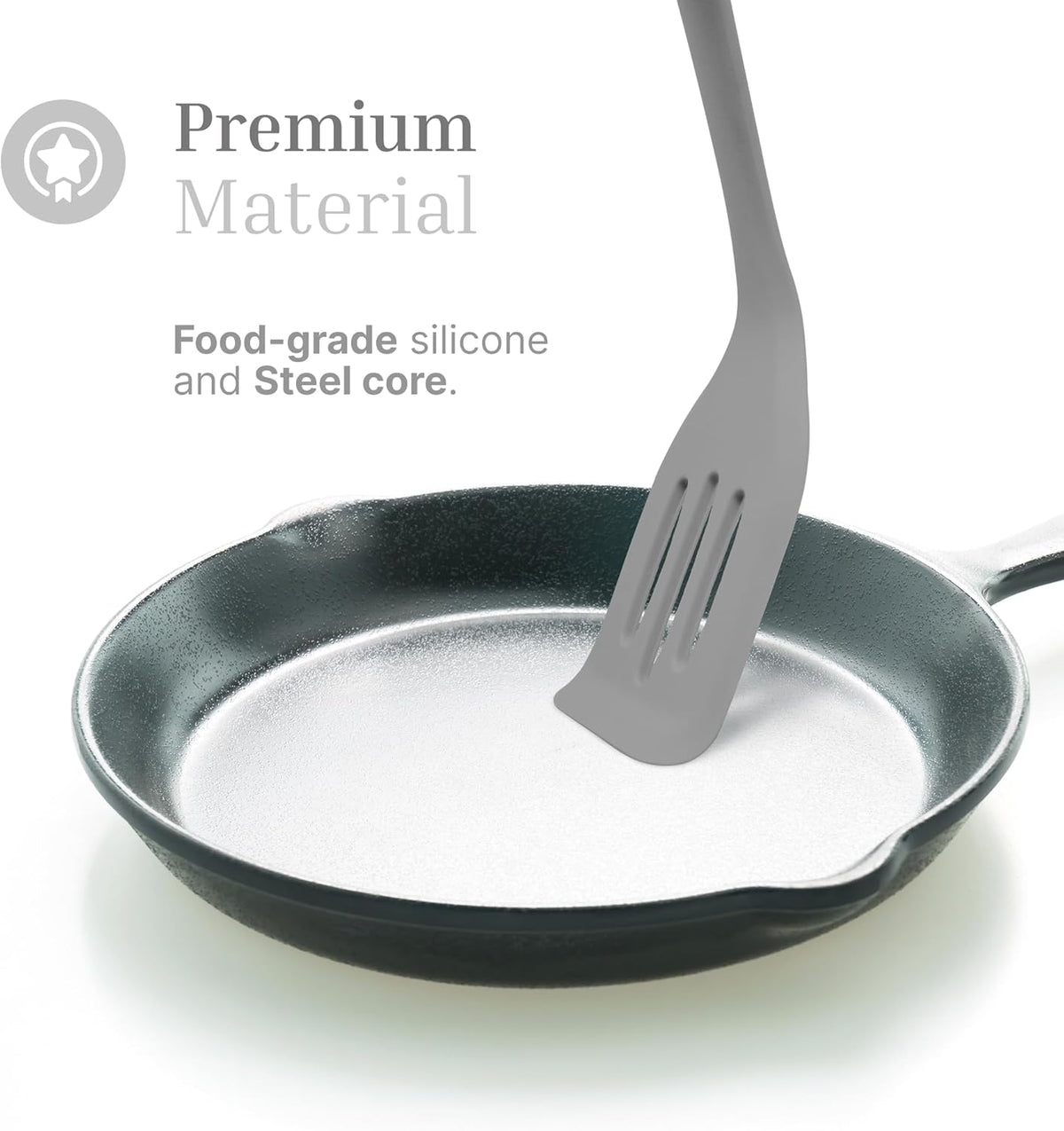 Silicone Slotted Turner Set – 2-Piece Set of Turner Spatulas for Eggs and Pancakes – Kitchen Tools and Accessories with Comfortable Handles, Heat-Resistant Utensils for Cooking & Baking – Grey