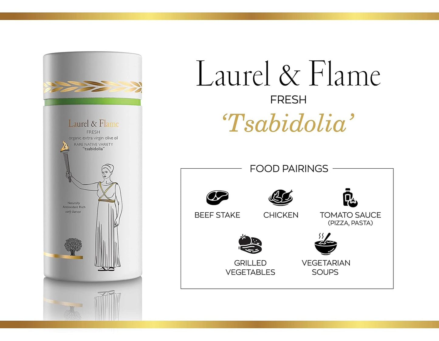 Laurel & Flame Fresh - Extra Virgin Olive Oil - "Best Greek Olive Oil" Award - Cold Pressed - Polyphenol Rich (1,212 MG/KG) - USDA-Organic - 90X Hydroxytyrosol Polyphenols - Early Harvest - Single Origin - Rare Local Olive Variety - 500 ml (16.9 fl oz