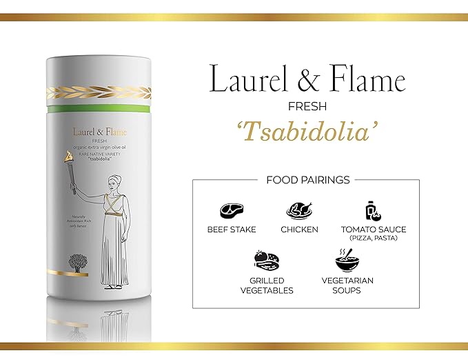 Laurel & Flame Fresh - Extra Virgin Olive Oil - "Best Greek Olive Oil" Award - Cold Pressed - Polyphenol Rich (1,212 MG/KG) - USDA-Organic - 90X Hydroxytyrosol Polyphenols - Early Harvest - Single Origin - Rare Local Olive Variety - 500 ml (16.9 fl oz)