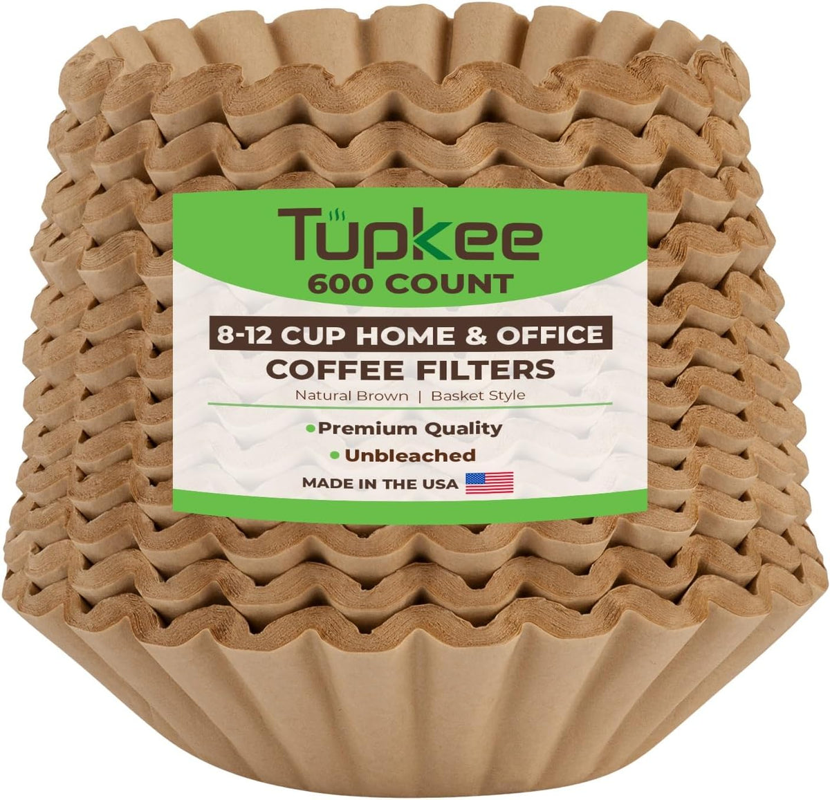 Basket Coffee Filters 8-12 Cup, 600 Count, Unbleached, Made In USA