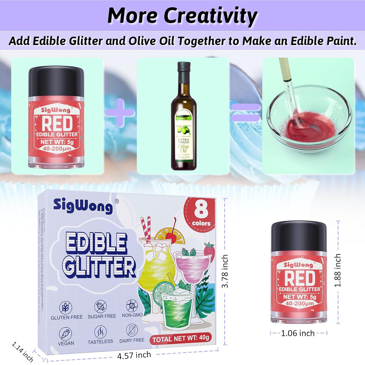 Edible Glitter - 8 Colors Luster Dust Edible Set for Drinks, Food Grade Edible Glitter Dust for Cake Decorating, Cocktail, Fondant, Strawberries, Candy, Cookie, Chocolate, Vegan and Gluten Free - 5g/bottle