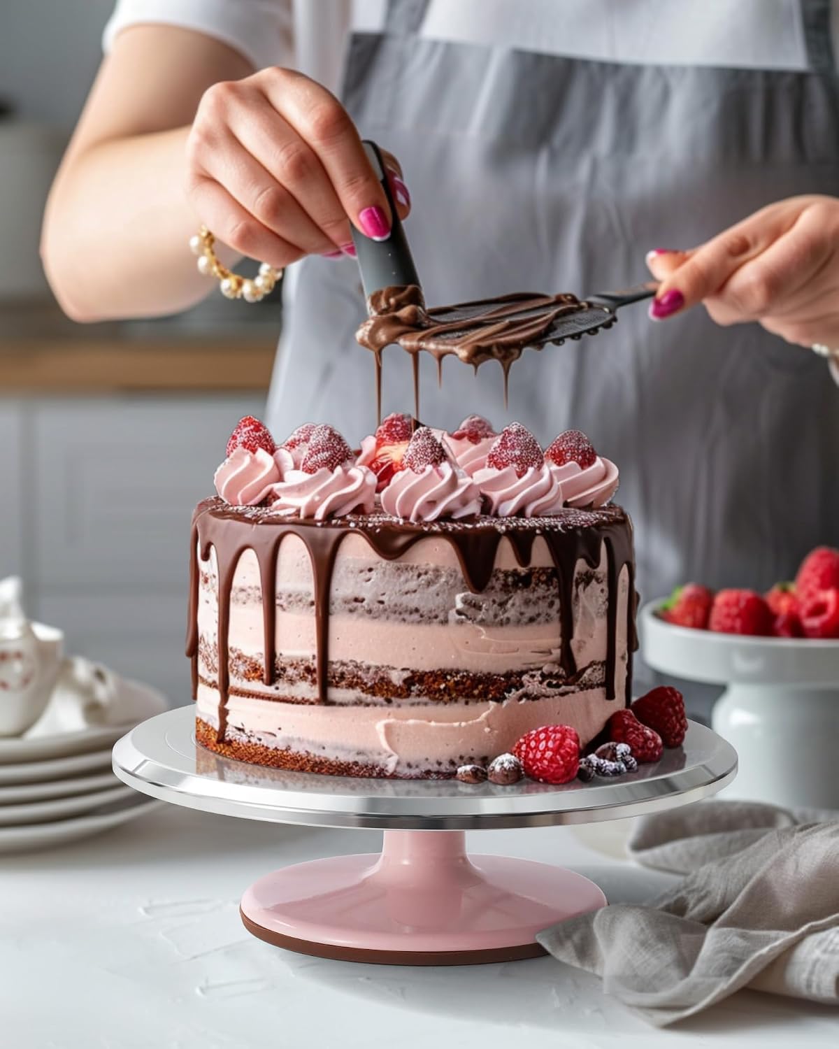Kootek Aluminum Cake Stand Turntable Set for Decorating Baking Kit, 12" | Beginner-friendly, Baking Supplies Tools with Cake Stand Turntable for Decorating and Display, 2 Spatulas, 3 Icing Scrapers