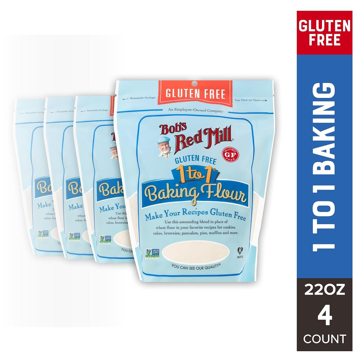 Bob's Red Mill Gluten Free 1 to 1 Baking Flour, 22oz (4 Pack)